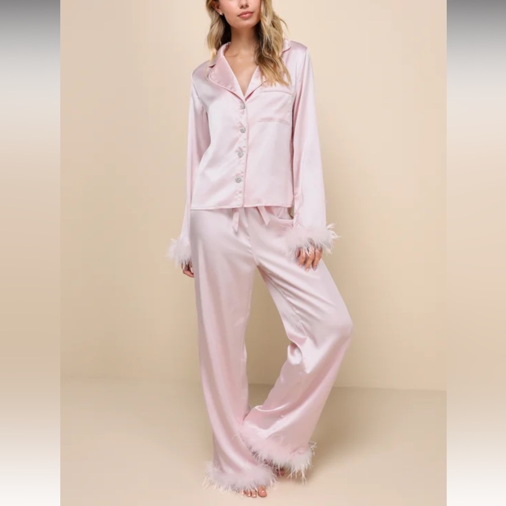 Elegant Pink Satin Silk Pajama Set NWOT XS